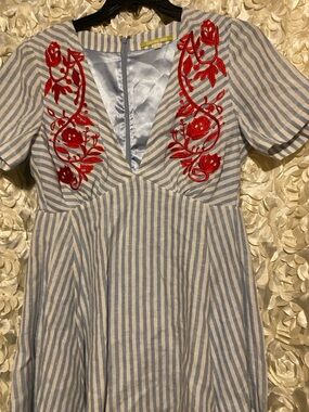 Gianni Bini Blue and White Striped Linen Dress